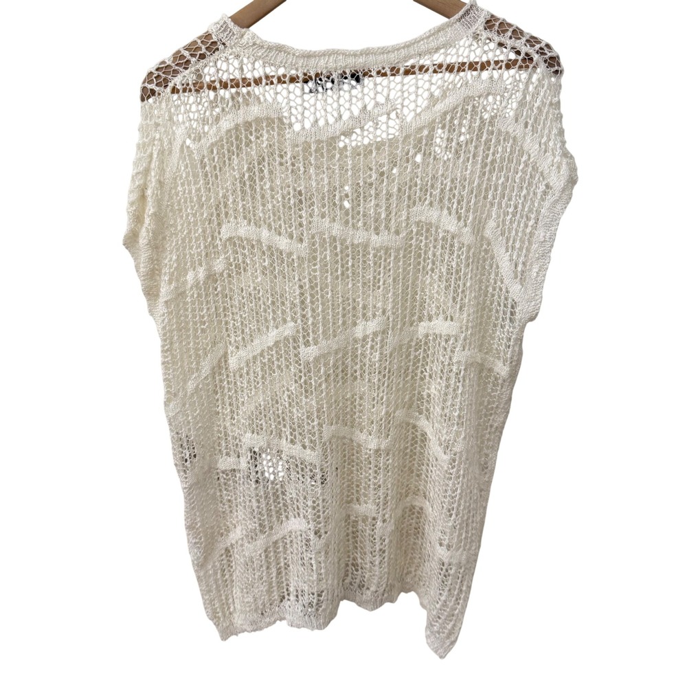 Miss Kelly‎ 1999 Open Knit Sweater S/M Cream Mesh Chevron Cap Sleeve Top